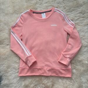 Adidas Salmon Pink Slim Fit Sweatshirt Crewneck with White Stripes on Sleeves
